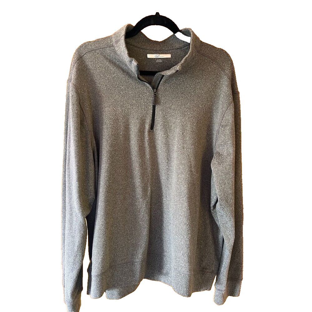 Greg Norman Shark Logo Pullover‎ Sweater 1/4 Zip Men's L Gray Elbow Patch Soft